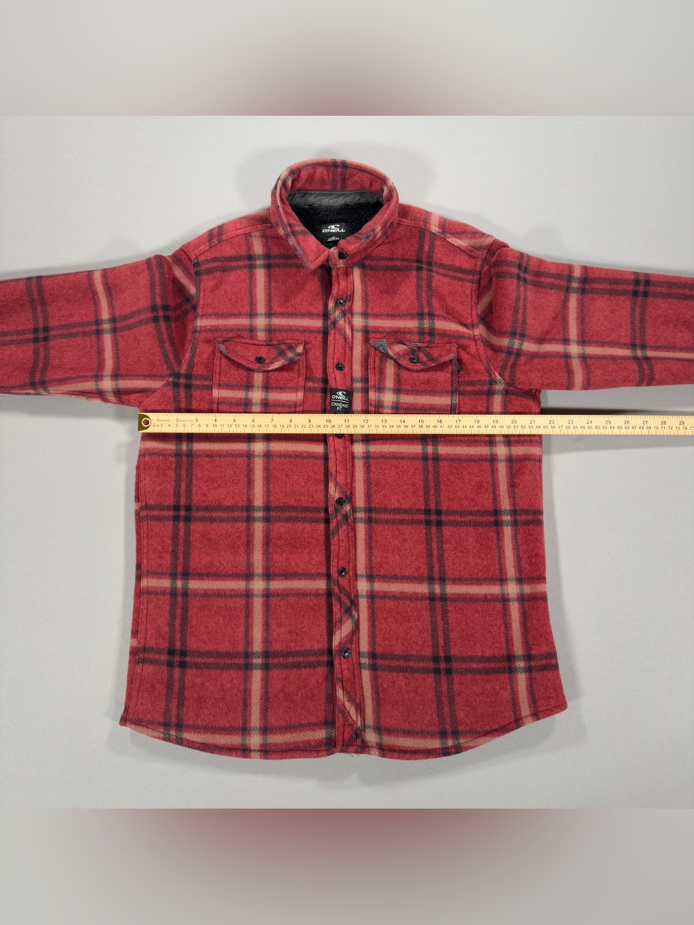 O'Neill Superfleece Men's M Sherpa Lined Plaid Fleece Shirt Jacket Red Flannel - Picture 11 of 12